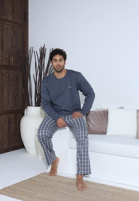 Pijama Barbati ,Maneca si Pantaloni Lungi,Culoare Gri cu Alb,Engros